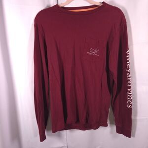Vineyard Vines Burgundy Red Whale Long Sleeve Pocket Tee Mens‎ XS